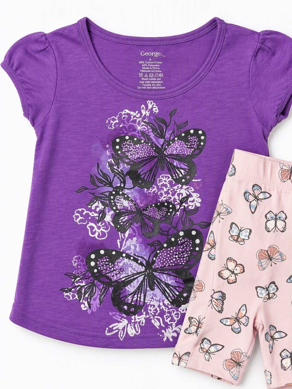 5/15$ George & Joe Fresh Purple Pink Butterfly Outfit Set 2pcs 5-6 Years Summer